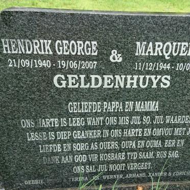 GELDENHUYS Hendrik George 1940-2007 &amp; Marquerite 1944-2010