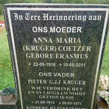 KRUGER Pieter G.J.J. 1913-1971 &amp; Anna Maria voorheen COETZER nee ERASMUS 1916-2011