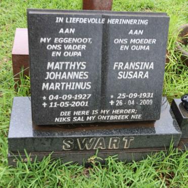 SWART Matthys Johannes Marthinus 1927-2001 &amp; Fransina Susara 1931-2009
