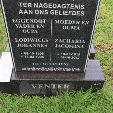 VENTER Lodewicus Johannes 1908-1995 &amp; Zachariah Jacomina 1915-2012