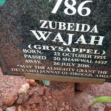 WAJAH Zubeida nee GRYSAPPEL 1955-2016