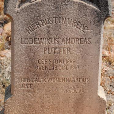 PUTTER Lodewikus Andreas 1868-1897