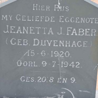 FABER Jeanetta J. nee DUVENHAGE 1920-1942