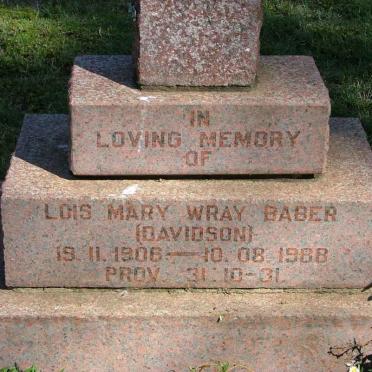 BABER Lois Mary Wary nee DAVIDSON 1906-1988