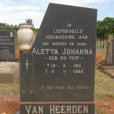 HEERDEN Aletta Johanna, van nee DU TOIT 1911-1980