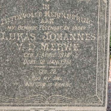 MERWE Lukas Johannes, v.d. 1876-1951