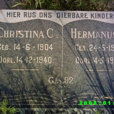STADEN Christina C., van 1904-1940 :: VAN STADEN Hermanus J. 1916-1943