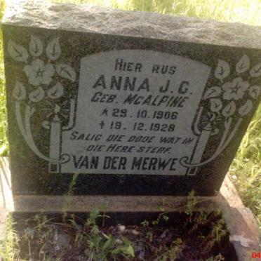 MERWE Anna J.C., van der née McALPINE 1906-1928