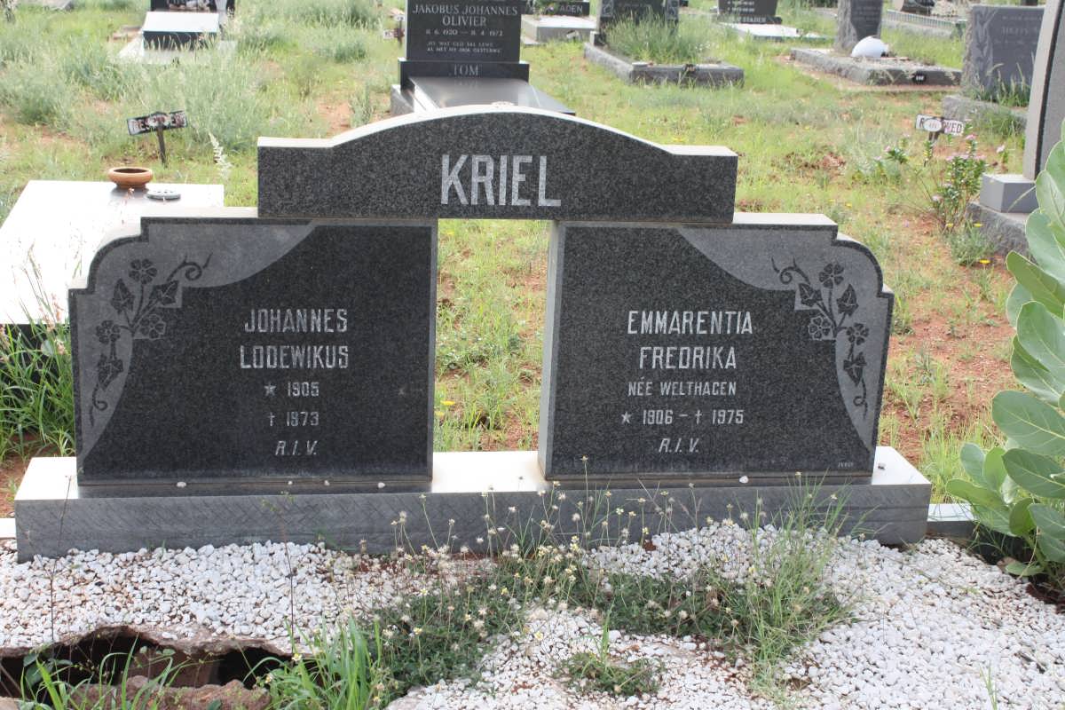 KRIEL Johannes Lodewikus 1905-1973 &amp; Emmarentia Fredrika WELTHAGEN 1906-1975