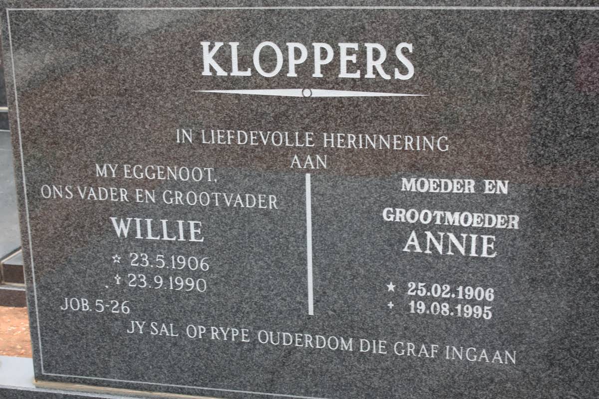 KLOPPERS Willie 1906-1990 &amp; Annie 1906-1995