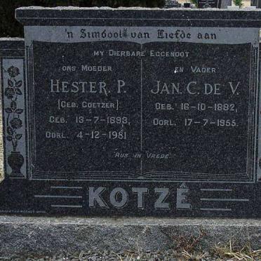 KOTZE Jan C. de V. 1882-1955 &amp; Hester P. COETZER 1893-1981