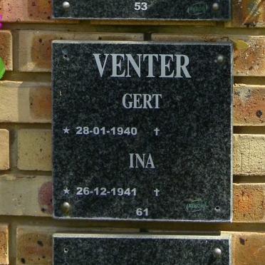 VENTER Gert 1940- &amp; Ina 1941-