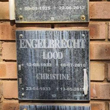 ENGELBRECHT Lood 1932-2010 &amp; Christine 1933-2015