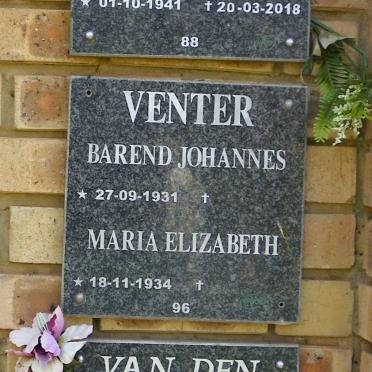 VENTER Barend Johannes 1931- &amp; Maria Elizabeth 1934-