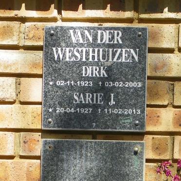 WESTHUIZEN Dirk, van der 1923-2003 &amp; Sarie J. 1927-2013