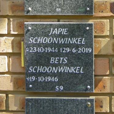 SCHOONWINKEL Japie 1944-2019 &amp; Bets 1946-