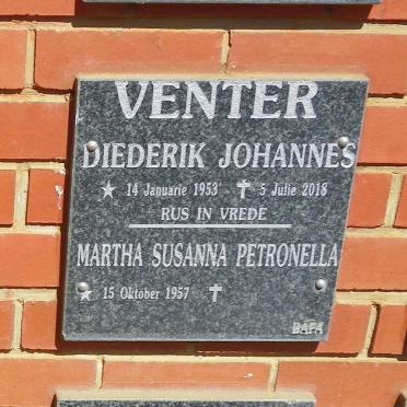 VENTER Diederik Johannes 1953-2018 &amp; Martha Susanna Petronella 1957-