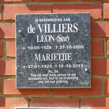 VILLIERS Leon, de 1928-2009 &amp; Marietjie 1925-2019