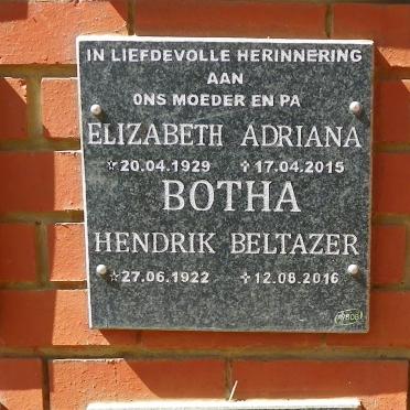 BOTHA Hendrik Beltazer 1922-2016 &amp; Elizabeth Adriana 1929-2015