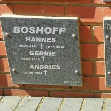 BOSHOFF Hannes 1924-2012 :: BOSHOFF Gerrie 1935- :: BOSHOFF Andries 1964-