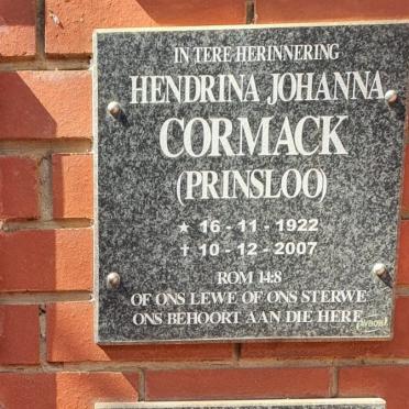 CORMACK Hendrina Johanna nee PRINSLOO 1922-2007