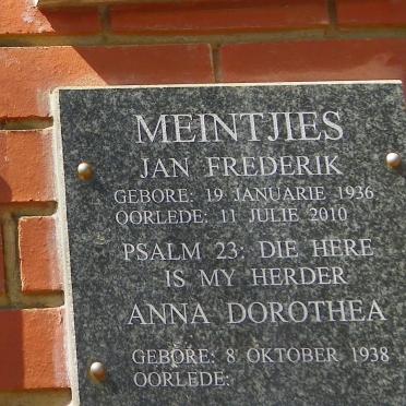 MEINTJIES Jan Frederik 1936-2010 &amp; Anna Dorothea 1938-