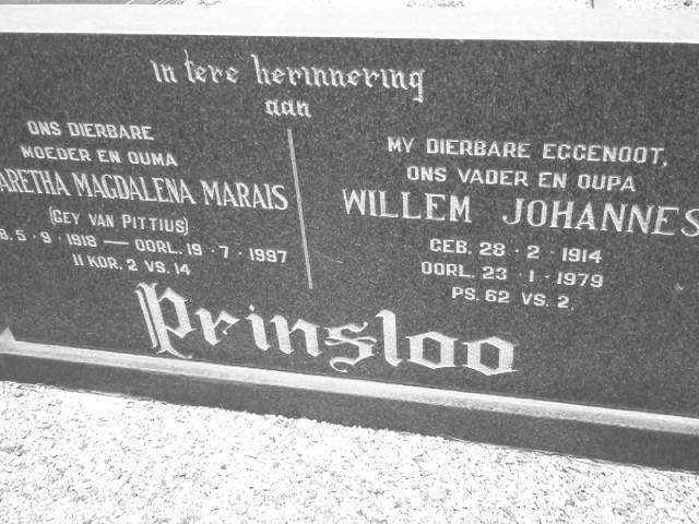 PRINSLOO Willem Johannes 1914-1978 &amp; Aretha Magdalena Marais GEY VAN PITTIUS 1918-1997