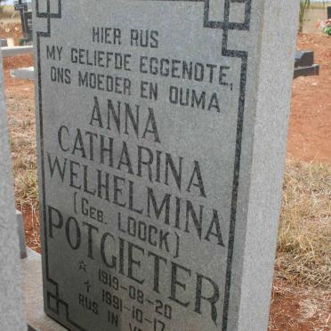 POTGIETER Anna Catharina Welhelmina nee LOOCK 1919-1991