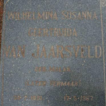 JAARSVELD Wilhelmina Susanna Geertruida, van formerly VERMAAK nee MALAN 1891-1967