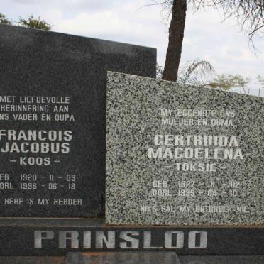 PRINSLOO Francois Jacobus 1920-1996 &amp; Gertruida Magdalena 1927-1995