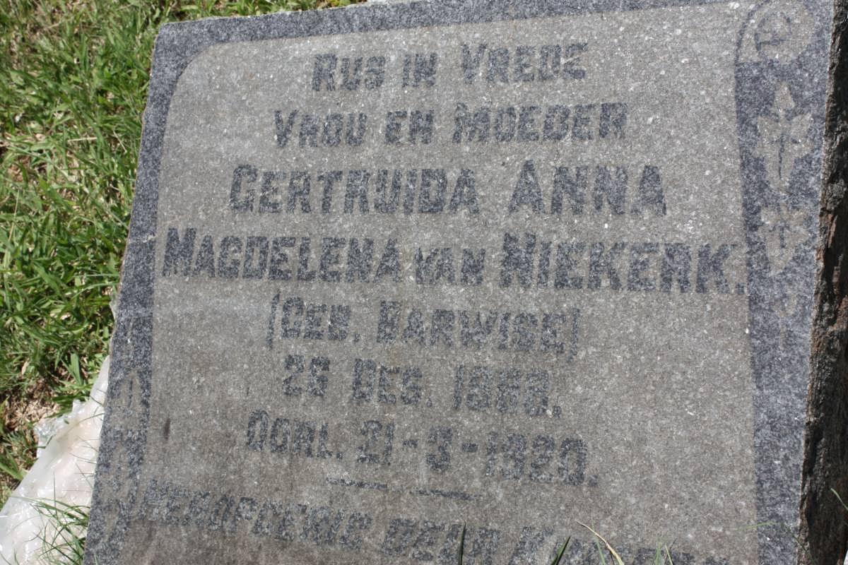 NIEKERK Gertruida Anna Magdelena, van nee HARWISE 1853-1920