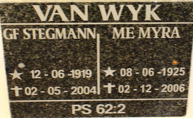 WYK G.F., van 1919-2004 &amp; M.E. 1925-2006