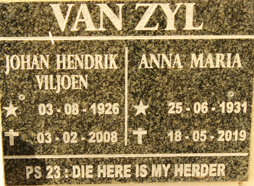 ZYL Johan Hendrik Viljoen, van 1926-2008 &amp; Anna Maria 1931-2019