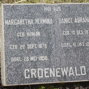 GROENEWALD Daniel Abraham 1877-1962 &amp; Margaretha Hermina HUMAN 1878-1958