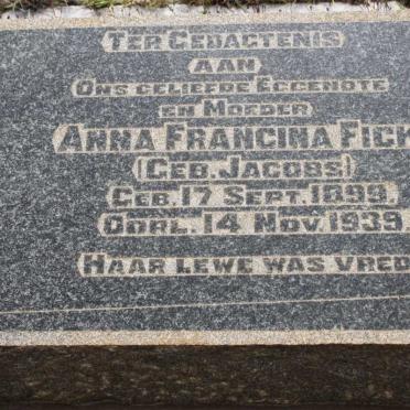 FICK Anna Francina nee JACOBS 1899-1939
