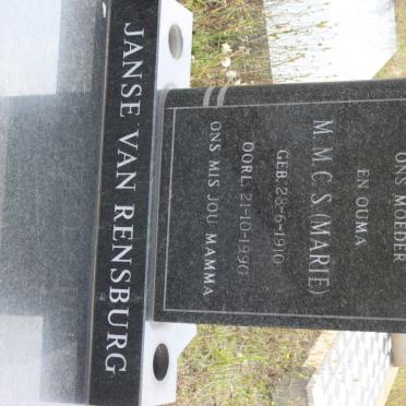 RENSBURG M.M.C.S., Janse van 1910-1990