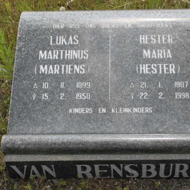RENSBURG Lukas Marthinus, van 1899-1950 &amp; Hester Maria 1907-1998