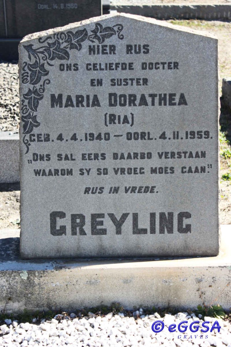 GREYLING Maria Dorathea 1940-1959