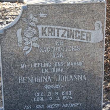 KRITZINGER Hendrina Johanna nee NORVAL 1903-1975