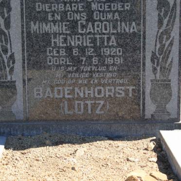 LOTZ Mimmie Carolina Henrietta nee BADENHORST 1920-1991