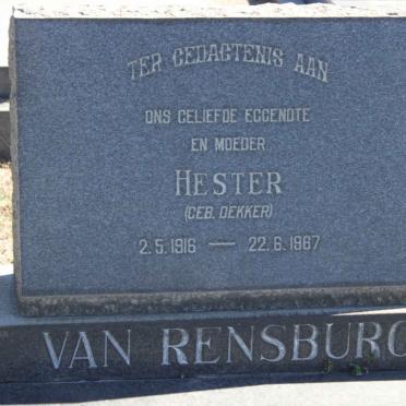 RENSBURG Hester,van nee DEKKER 1916-1967