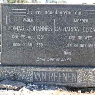 REENEN Thomas Johannes, van 1881-1963 &amp; Catharina Elizabeth DE WET 1888-