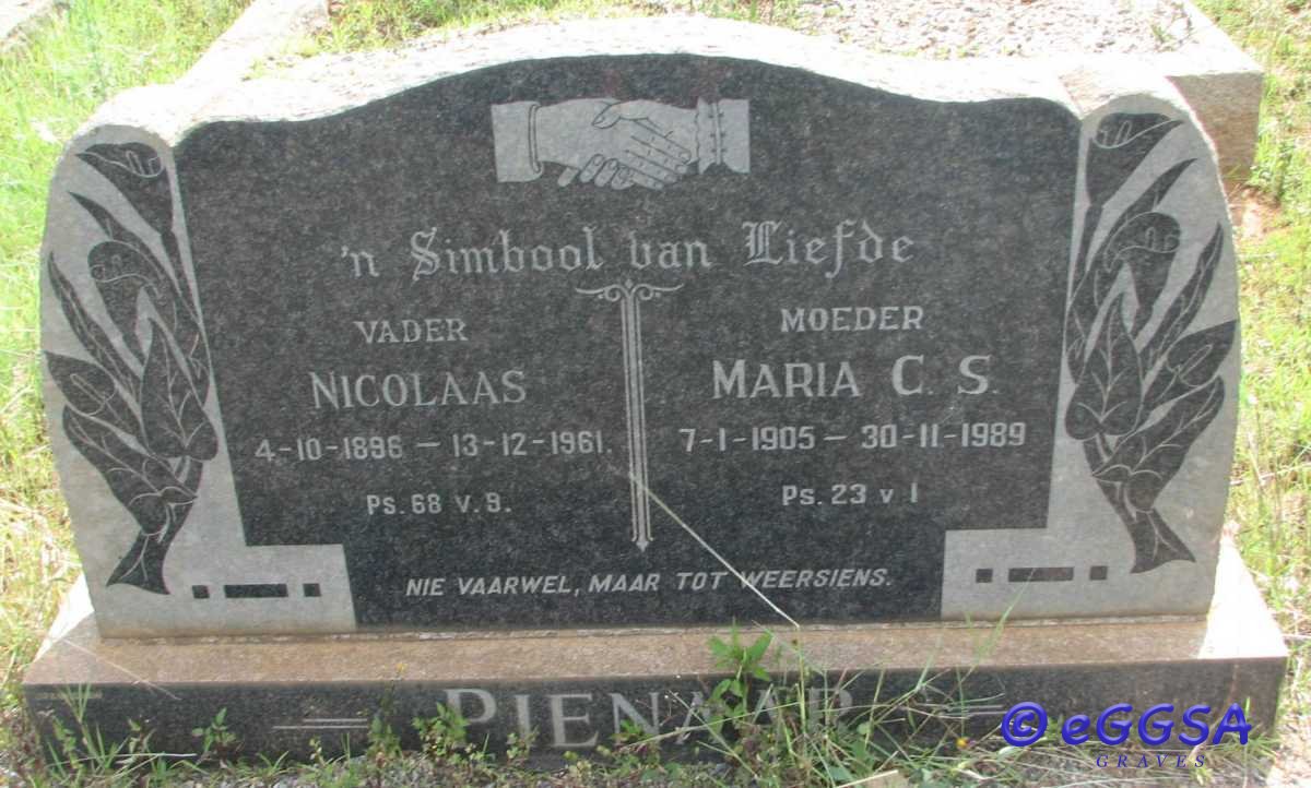 PIENAAR Nicolaas 1896-1961 &amp; Maria C.S. 1905-1989