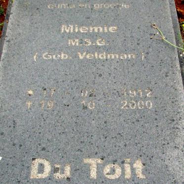 TOIT M.S.G., du nee VELDMAN 1912-2000