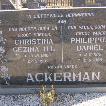ACKERMAN Philippus Daniel 1915-1998 &amp; Christina Gezina H.L. 1910-1997