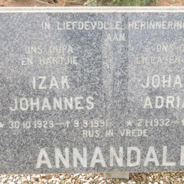ANNANDALE Izak Johannes 1929-1991 &amp; Johanna Adriana 1932-1991