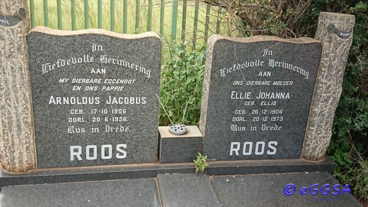 ROOS Arnoldus Jacobus 1906-1956 &amp; Ellie Johanna ELLIS 1906-1973