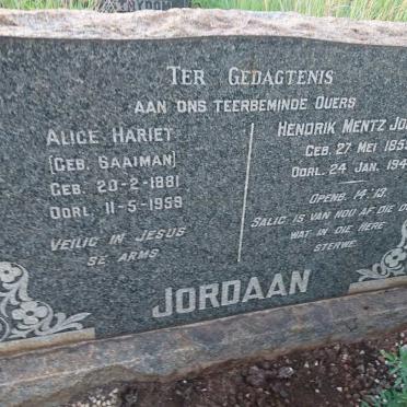JORDAAN Hendrik Mentz 1859-1948 &amp; Alica Hariet SAAIMAN 1881-1959