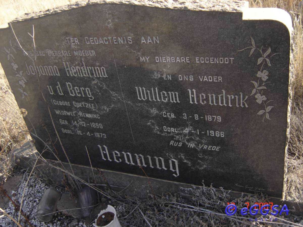 HENNING Willem Hendrik 1879-1966 &amp; Johanna Hendrina V.D. BERG formerly HENNING nee COETZEE 1890-1973