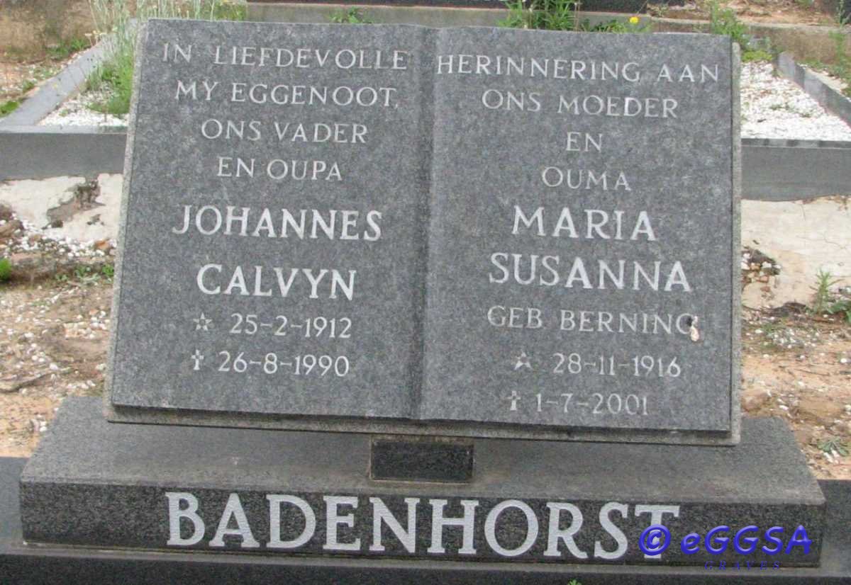 BADENHORST Johannes Calvyn 1912-1990 &amp; Maria Susanna BERNING 1916-2001